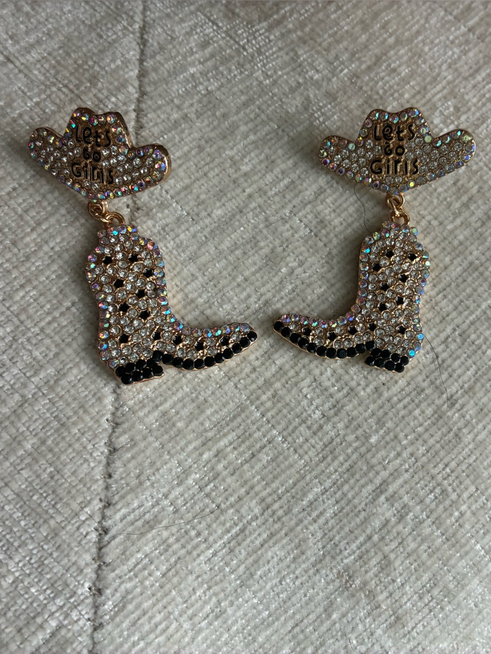 Crystal Cowgirl Boot Dangle Earrings - Gold Tone